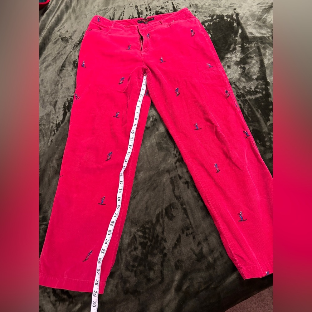 Vintage Holiday Red Embroidered Corduroy Pants